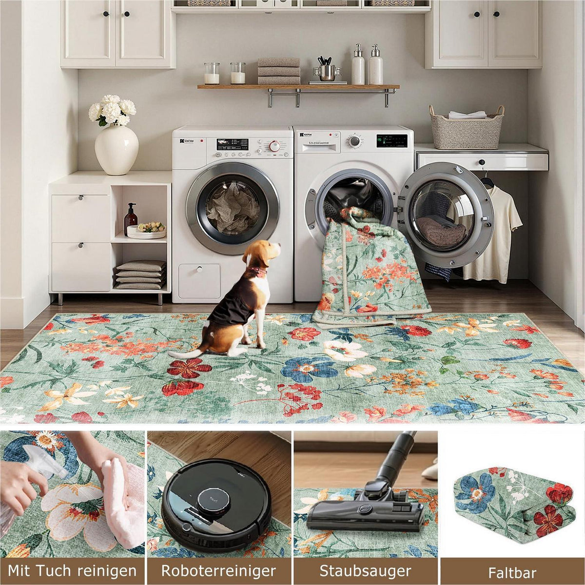 Grüner Wohnteppich 200x300cm – Waschbarer Teppich für Wohnzimmer