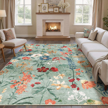 Grüner Wohnteppich 200x300cm – Waschbarer Teppich für Wohnzimmer