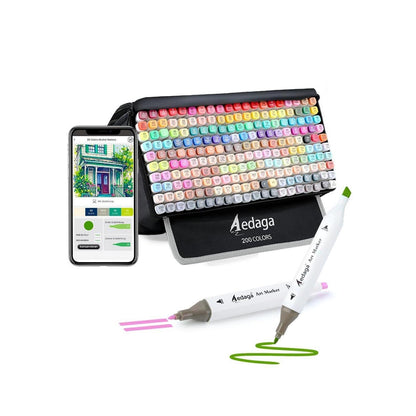 200er Alcohol Marker Set mit App & Ständer-Etui