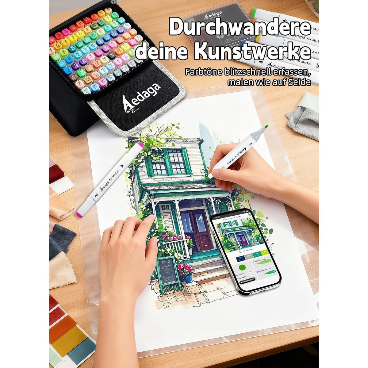 200er Alcohol Marker Set mit App & Ständer-Etui