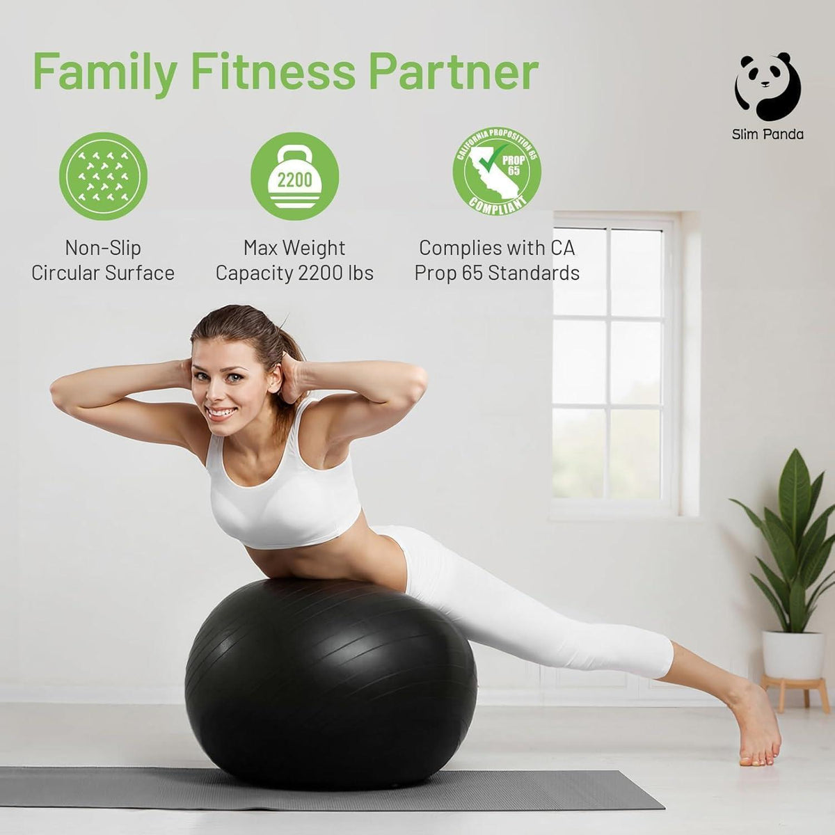 Gymnastikball 65cm Schwarz mit Pumpe | Anti-Burst