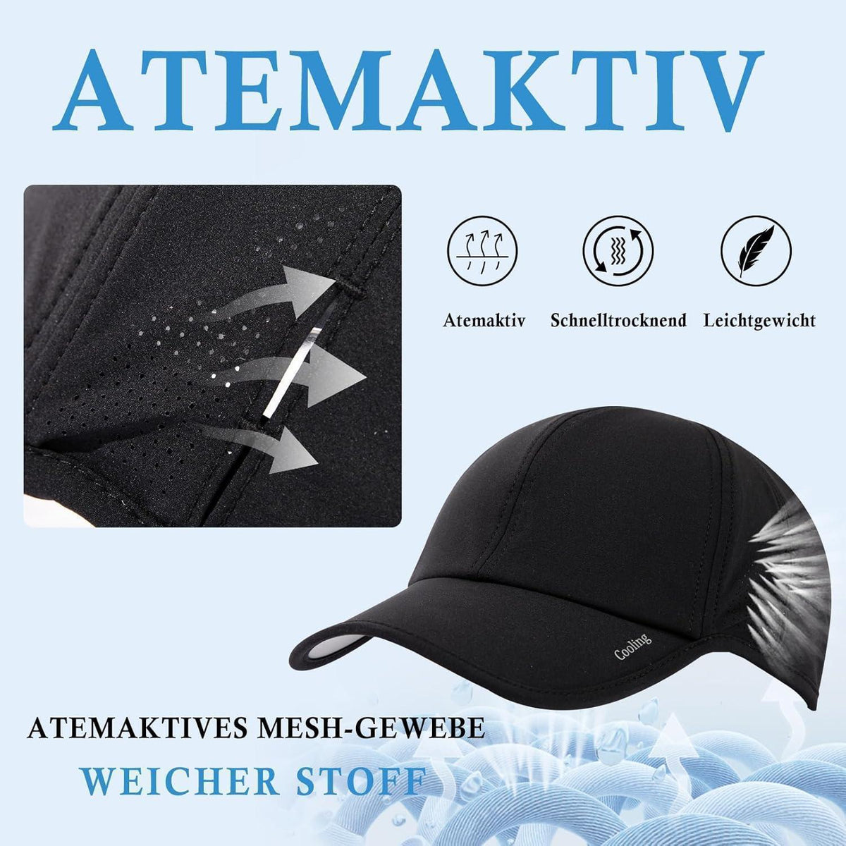 Atmungsaktive Baseball Cap mit Sonnenbrillenhalter – Schwarz XXL