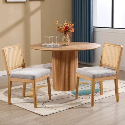 Esszimmerstühle Set 2 Grau Chenille Rattan Holz Retro