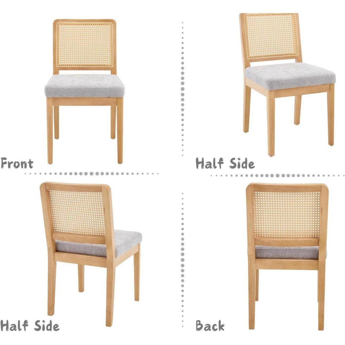 Esszimmerstühle Set 2 Grau Chenille Rattan Holz Retro