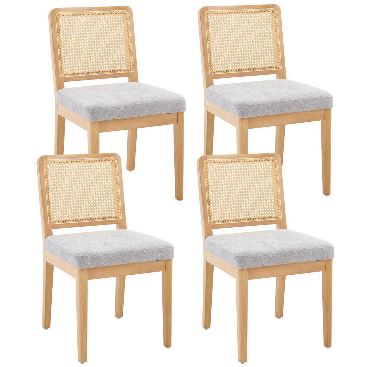 Esszimmerstühle Set 4 – Grau, Chenille & Rattan Retro Stil
