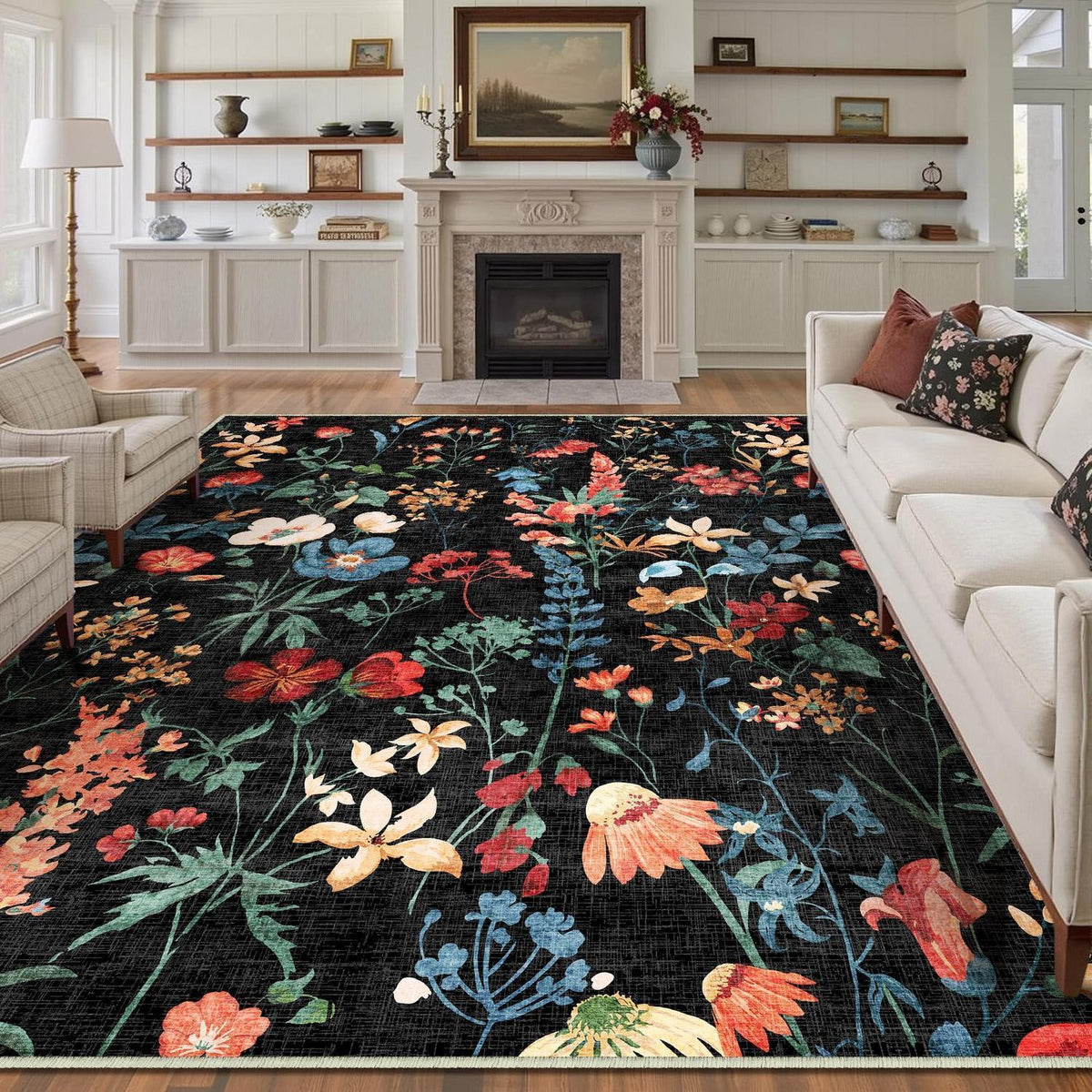 Wohnzimmerteppich 200x300cm Schwarz Grau Waschbarer Teppich Rechteckig