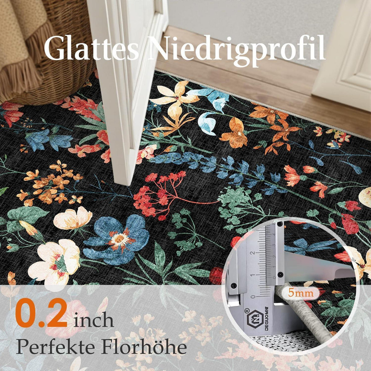 Wohnzimmerteppich 200x300cm Schwarz Grau Waschbarer Teppich Rechteckig