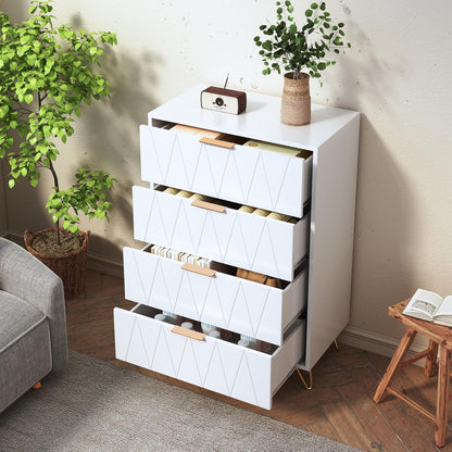Weißer Kommodenschrank mit 4 Schubladen & Metallfüßen