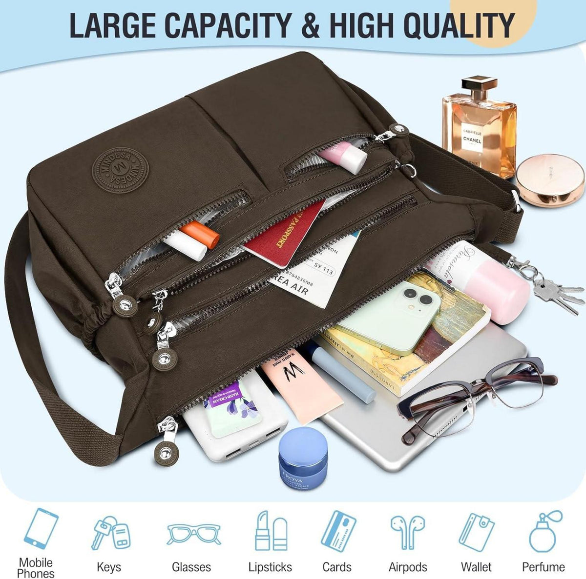 Große Crossbody Umhängetasche Wasserdicht Nylon Messenger Bag