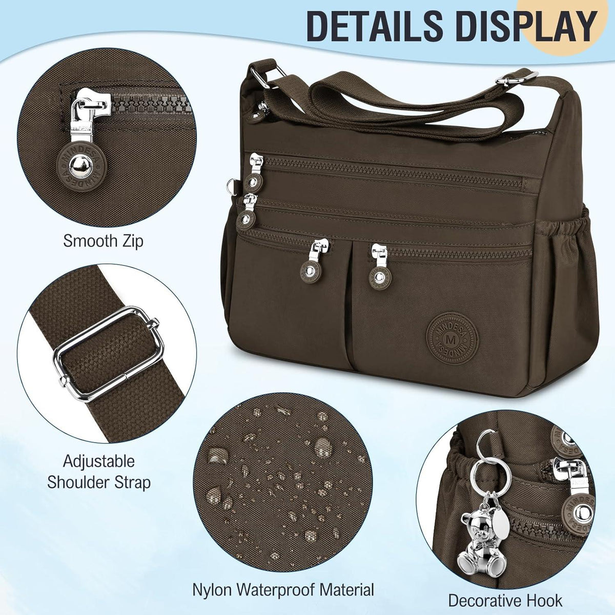 TEUEN Crossbody Bag Damen Mittelgroß Wasserdicht Nylon Umhängetasche
