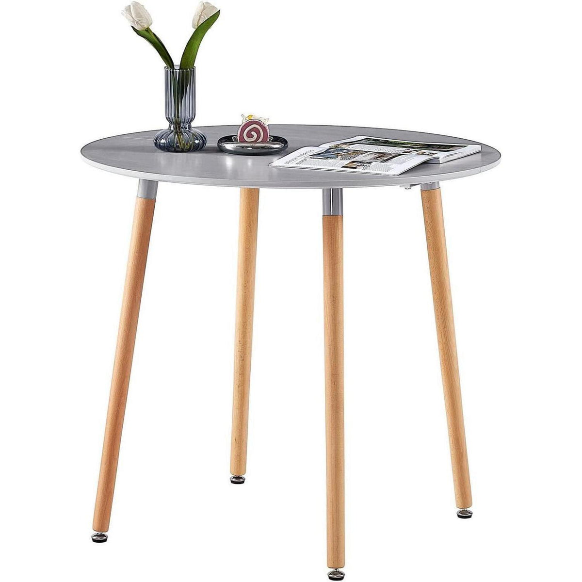 Esszimmergruppe Grau: Runder Tisch (80cm) + 4 Stühle
