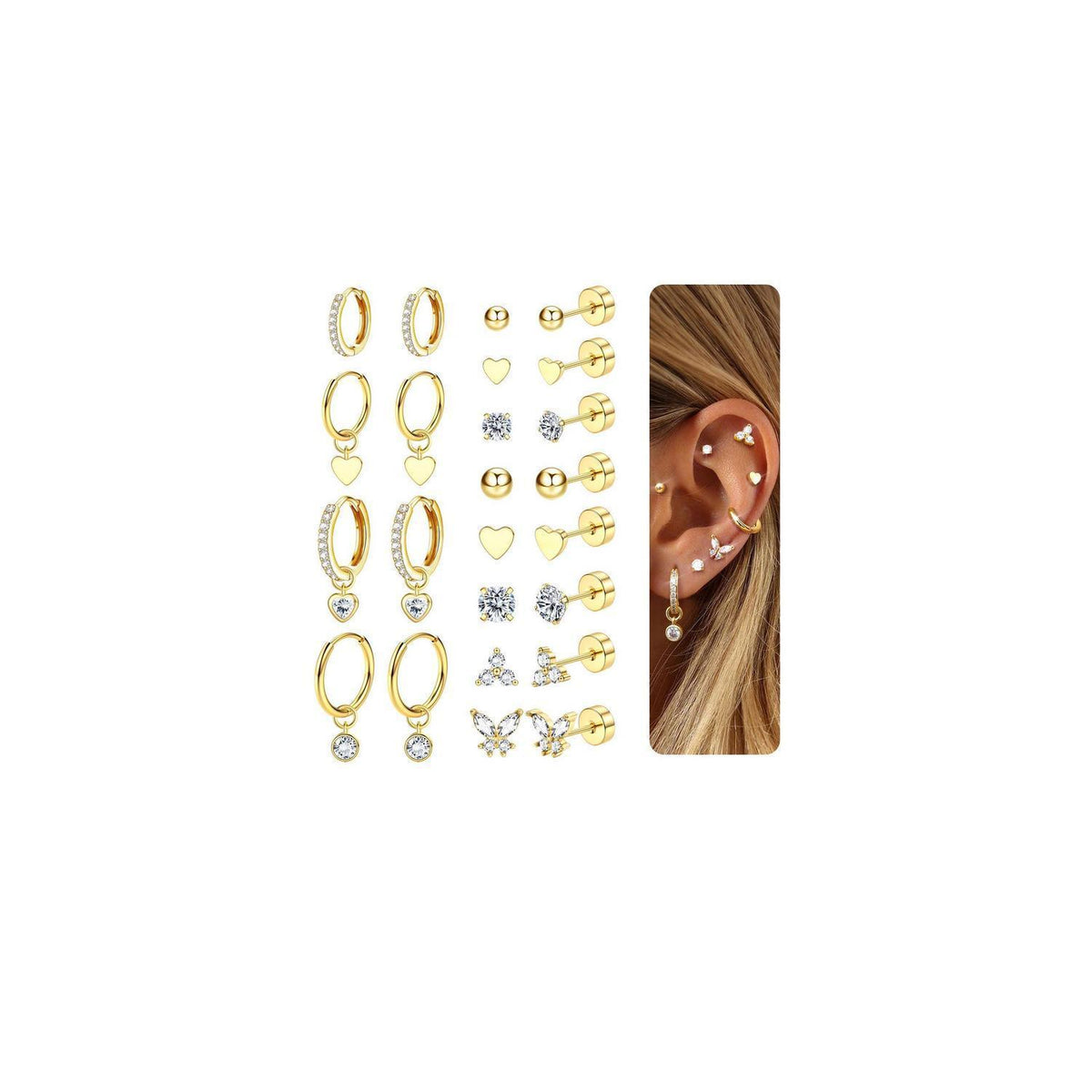 15 Paar Damen Ohrringe aus Chirurgenstahl – Gold & Silber