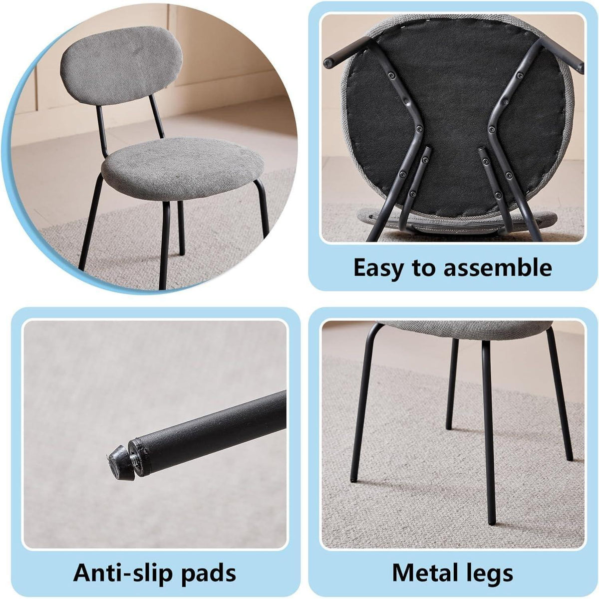 Moderner Esszimmerstuhl 8er Set – Dunkelgrau, Stapelbar