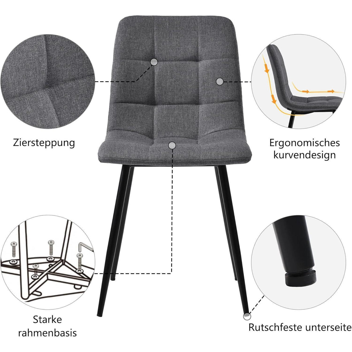 Moderne Essgruppe (5-tlg) | Esstisch mit 4 Leinenstühlen