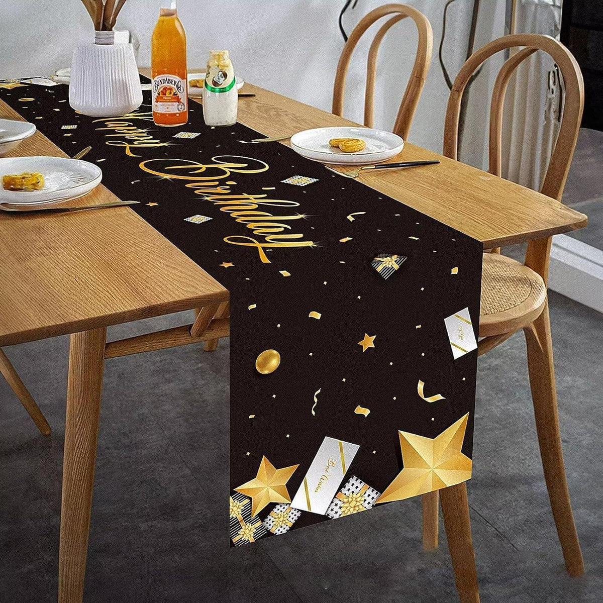 Tischläufer Geburtstag Deko Schwarz Gold Happy Birthday