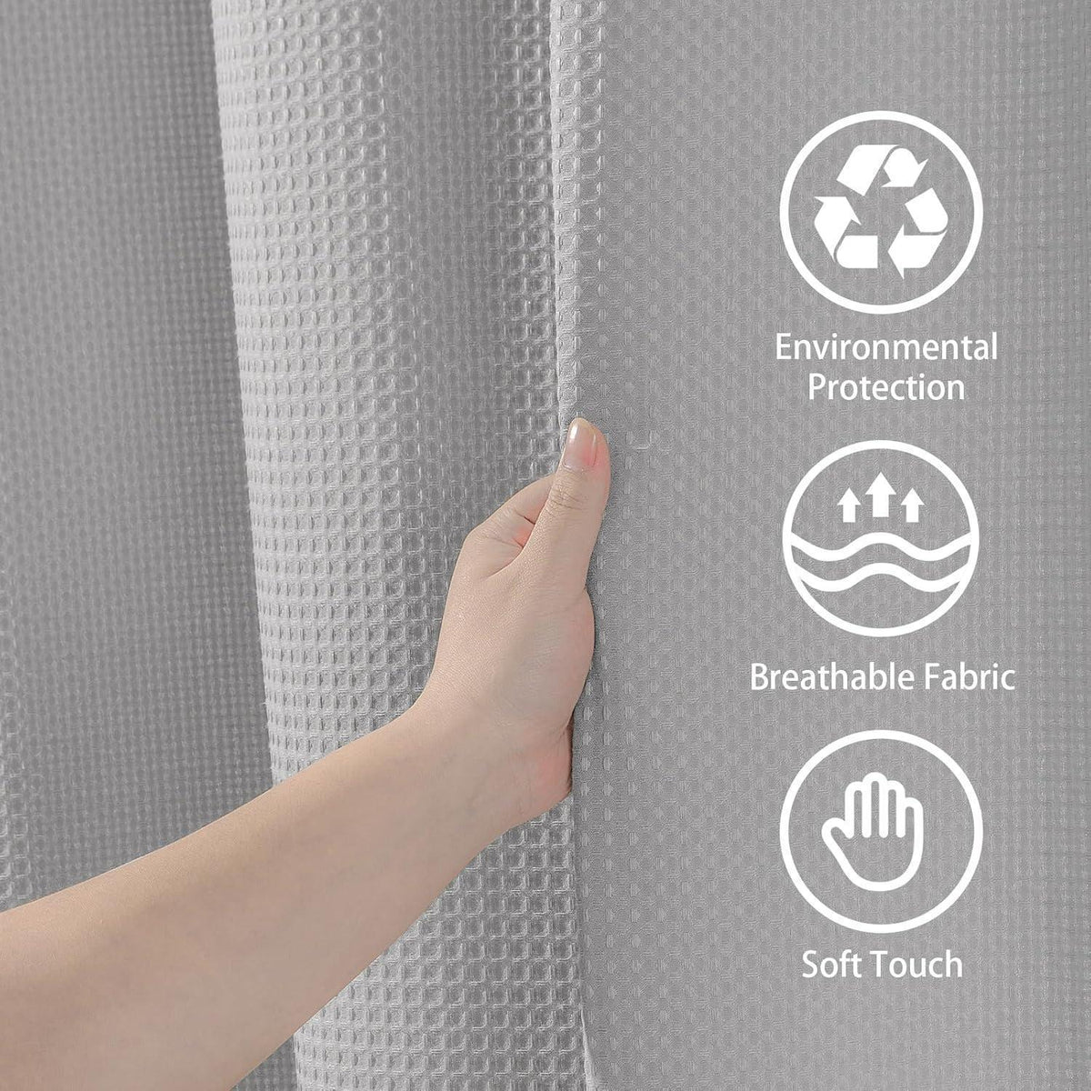 Waffel Duschvorhang Hellgrau 275x182cm mit Metallhaken