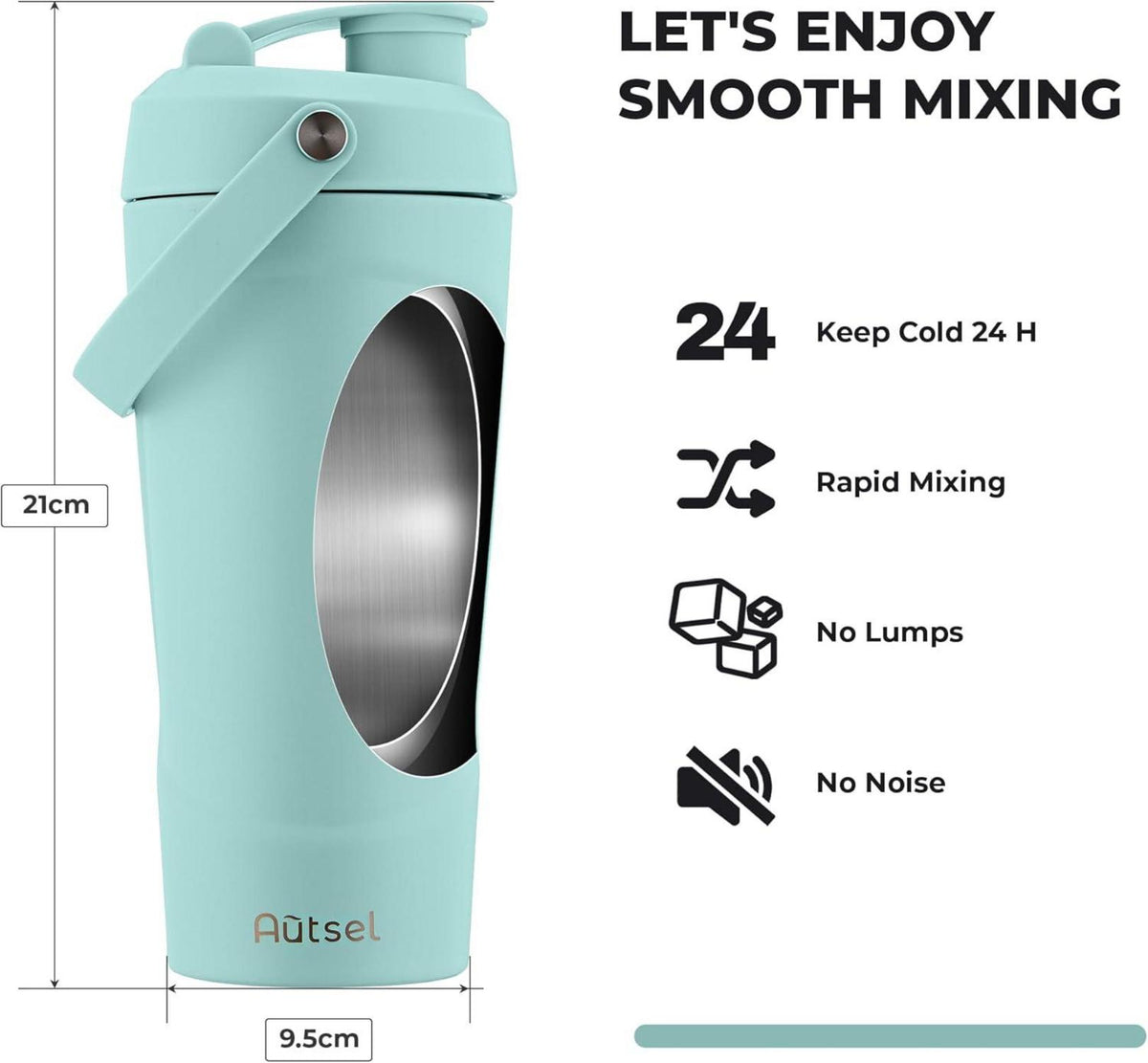 Edelstahl Protein Shaker 750ml mit Kugel und Vakuum Isolierung, BPA