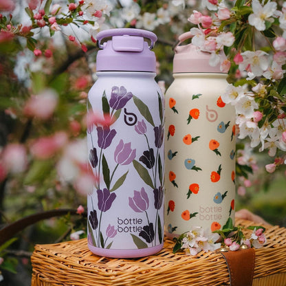 Edelstahl Trinkflasche 1L mit Strohhalm & Pillenfach