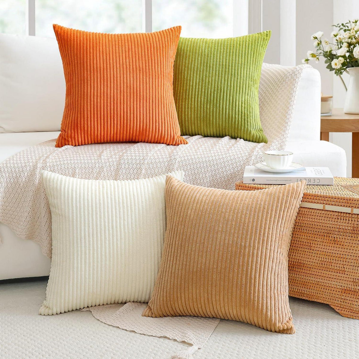 Cord Kissenbezüge 4er Set 45x45 cm Orange Grün