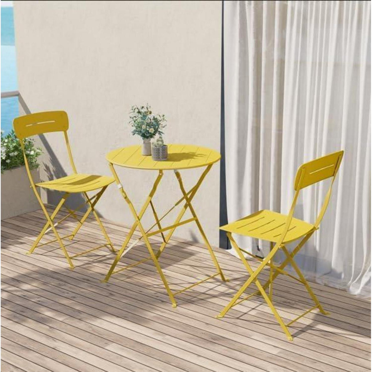 Bistro Set Gelb 3-teilig klappbar wetterfest für Balkon