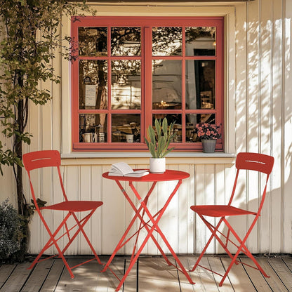 Bistro Set 3-teilig, wetterfest, klappbar, blau-rot