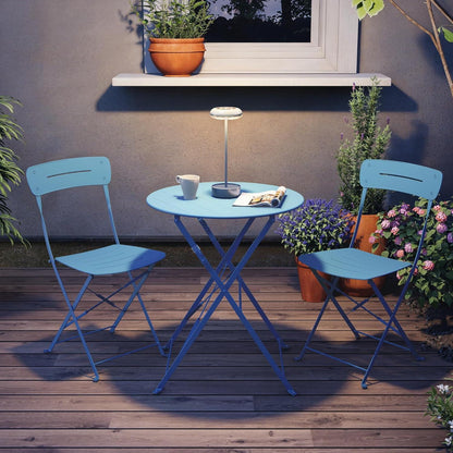 Bistro Set 3-teilig blau mit 2 Stühlen und Tisch, wetterfest