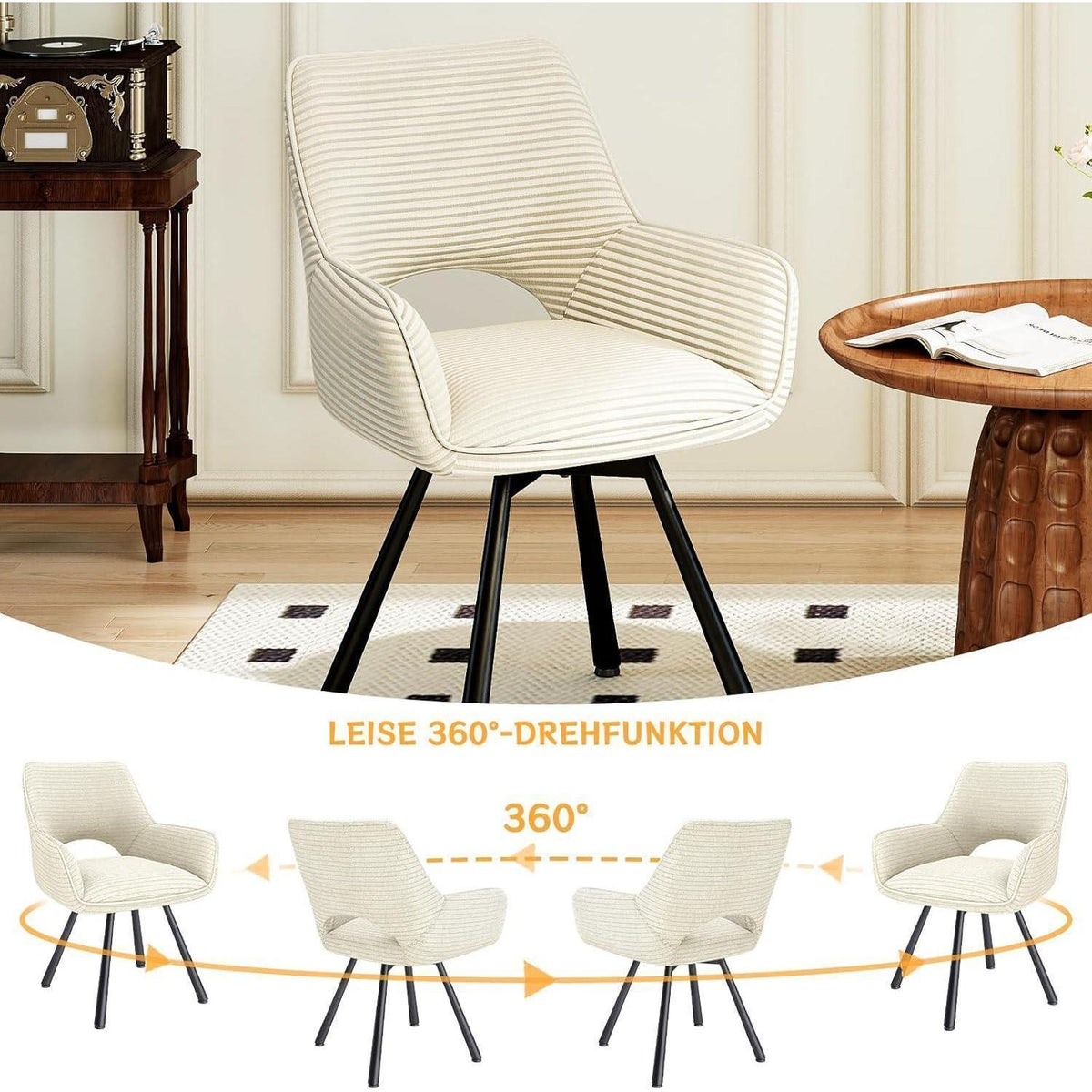 Drehbare Esszimmerstühle 4er Set mit Armlehnen, Beige