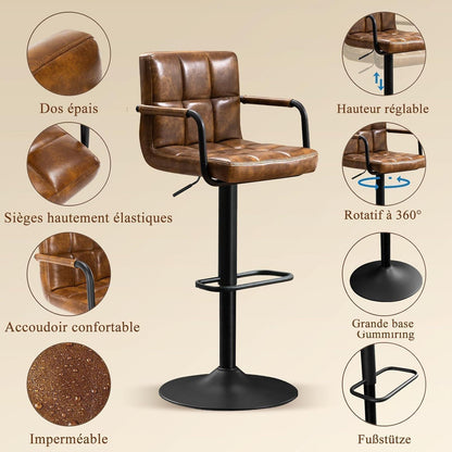Barhocker Set 2x, Höhenverstellbar, Gelbbraun in Lederoptik