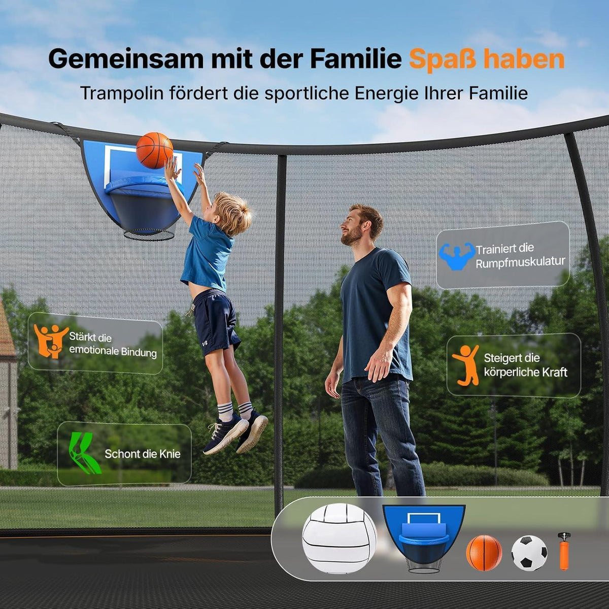 Outdoor Trampolin mit Sicherheitsnetz & Basketball 427cm