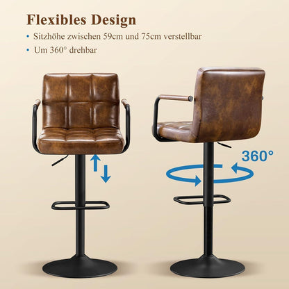 Barhocker Set 4er – Höhenverstellbar, Schwarzbraun in Lederoptik