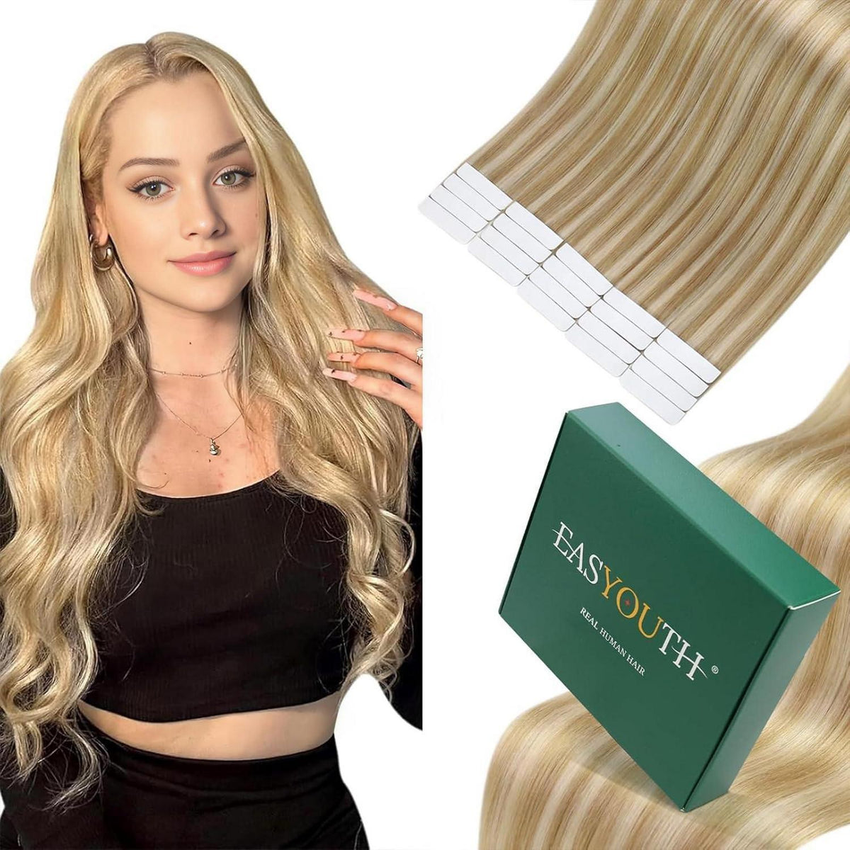 Echthaar Tape Extensions Blond 55cm #27/613