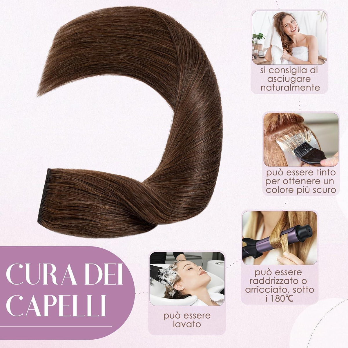 Clip-in Echthaarverlängerung #4 Mittelbraun 55cm
