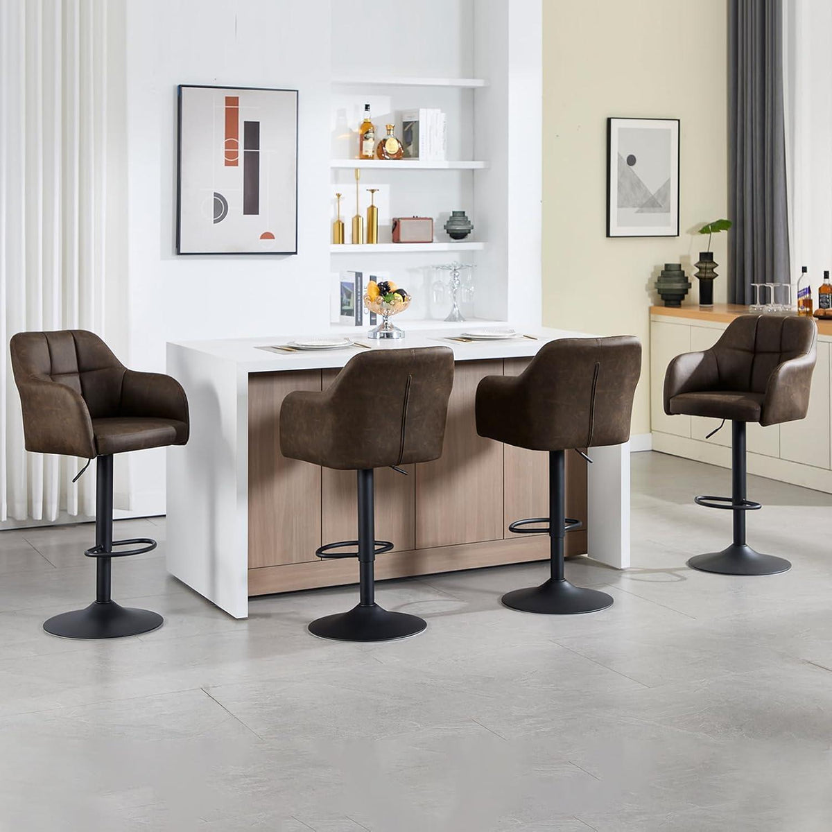 Moderner Barhocker 2er Set, höhenverstellbar & gepolstert in Lederoptik