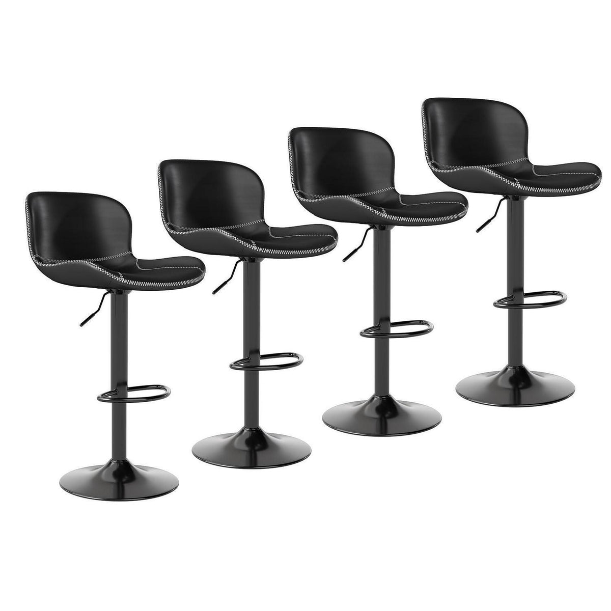 Verstellbarer Barhocker Set (4x) – Schwarz in Lederoptik