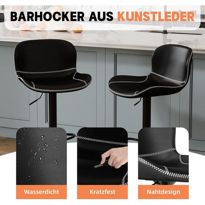 Verstellbarer Barhocker Set (4x) – Schwarz in Lederoptik