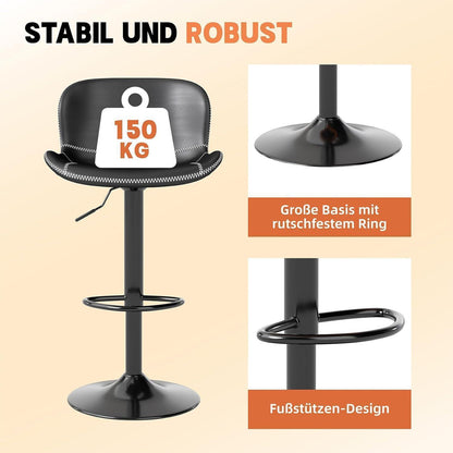 Verstellbarer Barhocker Set (4x) – Schwarz in Lederoptik