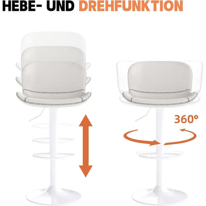Verstellbarer Barhocker Set (3er) – Weiß in Lederoptik