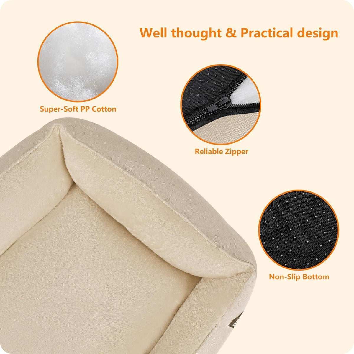 Hundebett mit erhöhtem Rand, abnehmbar und waschbar, Beige