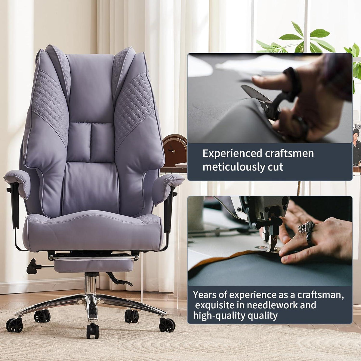 XXL Ergonomischer Bürostuhl mit hoher Rückenlehne, bis 200 kg belastbar (Helllila)