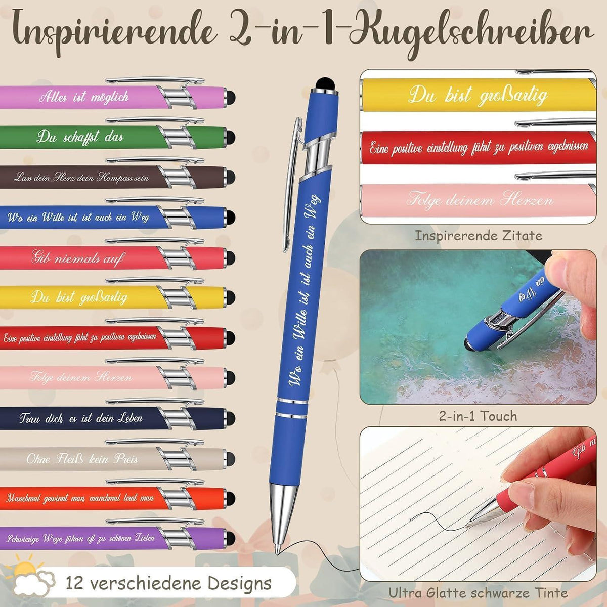 12 Set Dankeschön Geschenke Notizbücher & Stifte mit inspirierenden Zitaten