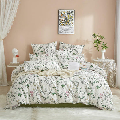Blumen Bettwäsche Set 135x200 Baumwolle Weiß Bunt 4tlg.