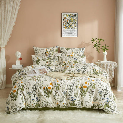 3-teiliges Bettwäsche-Set Blumen Grün 200x220 cm + 2x 80x80 cm