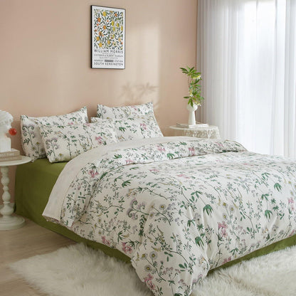 Blumen Bettwäsche Set 200x220 Baumwolle Weiß 3tlg.