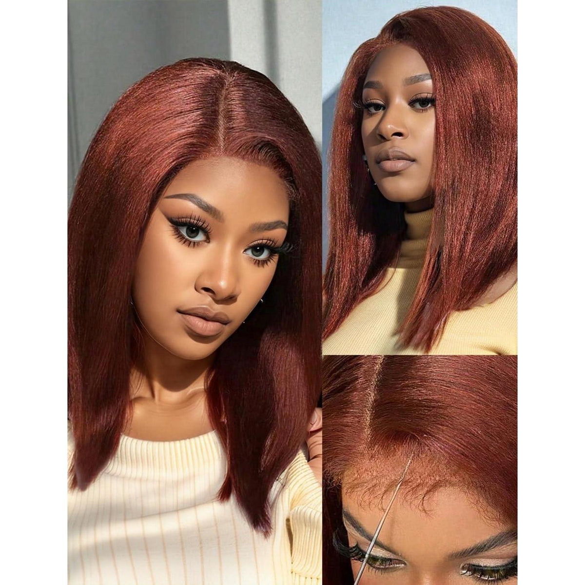 Echthaar Bob Perücke – Kinky Straight mit Babyhaar (40cm)