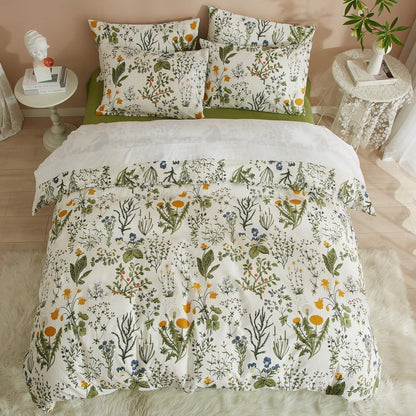 3-teiliges Bettwäsche-Set Blumenmuster 220x240 cm + 2x 80x80 cm