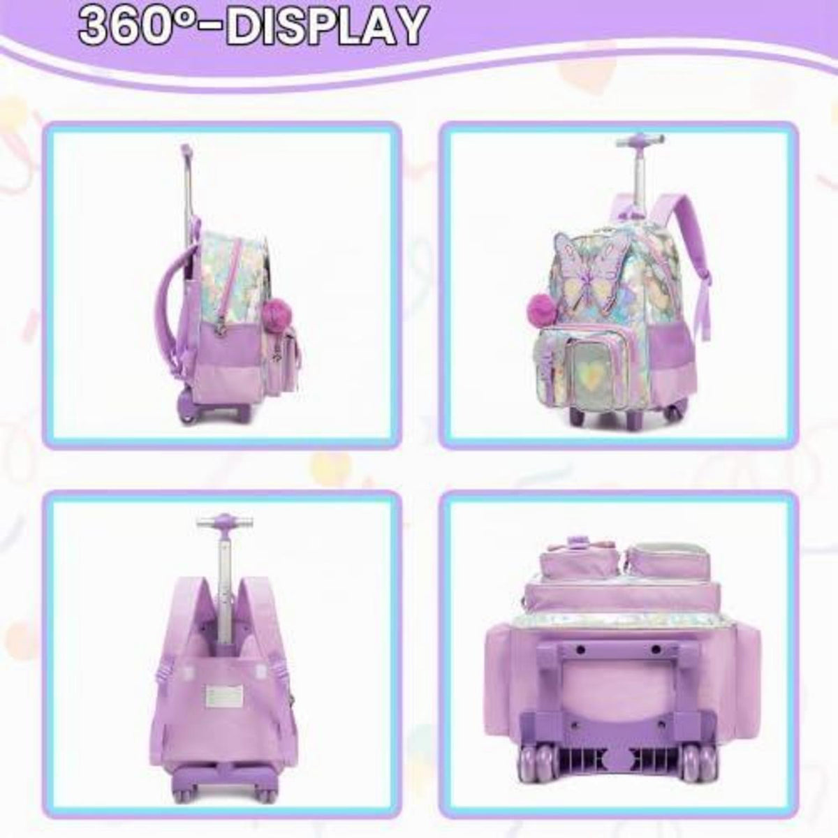Kinder Trolley Rucksack mit Schmetterling – Schulrucksack auf Rädern