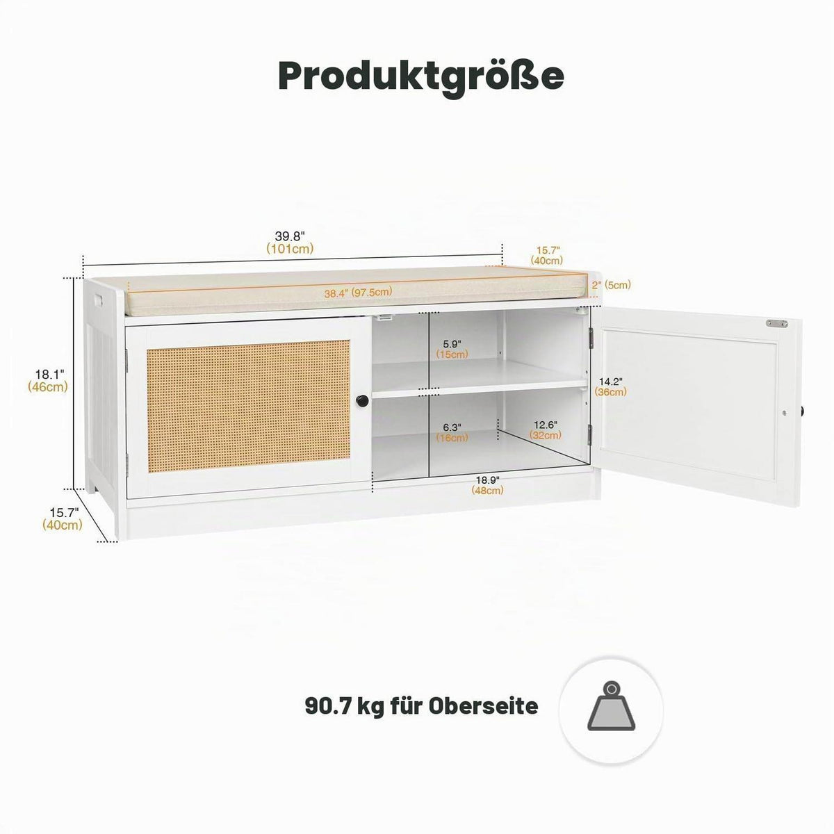 Schuhbank mit Sitzfläche & Stauraum – Weißes Holzregal für Flur