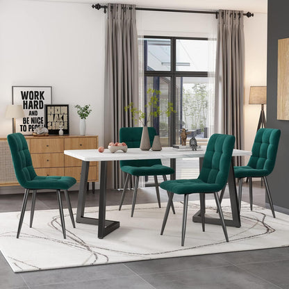 Esstisch Set 117cm mit 4 Samtstühlen Dunkelgrün
