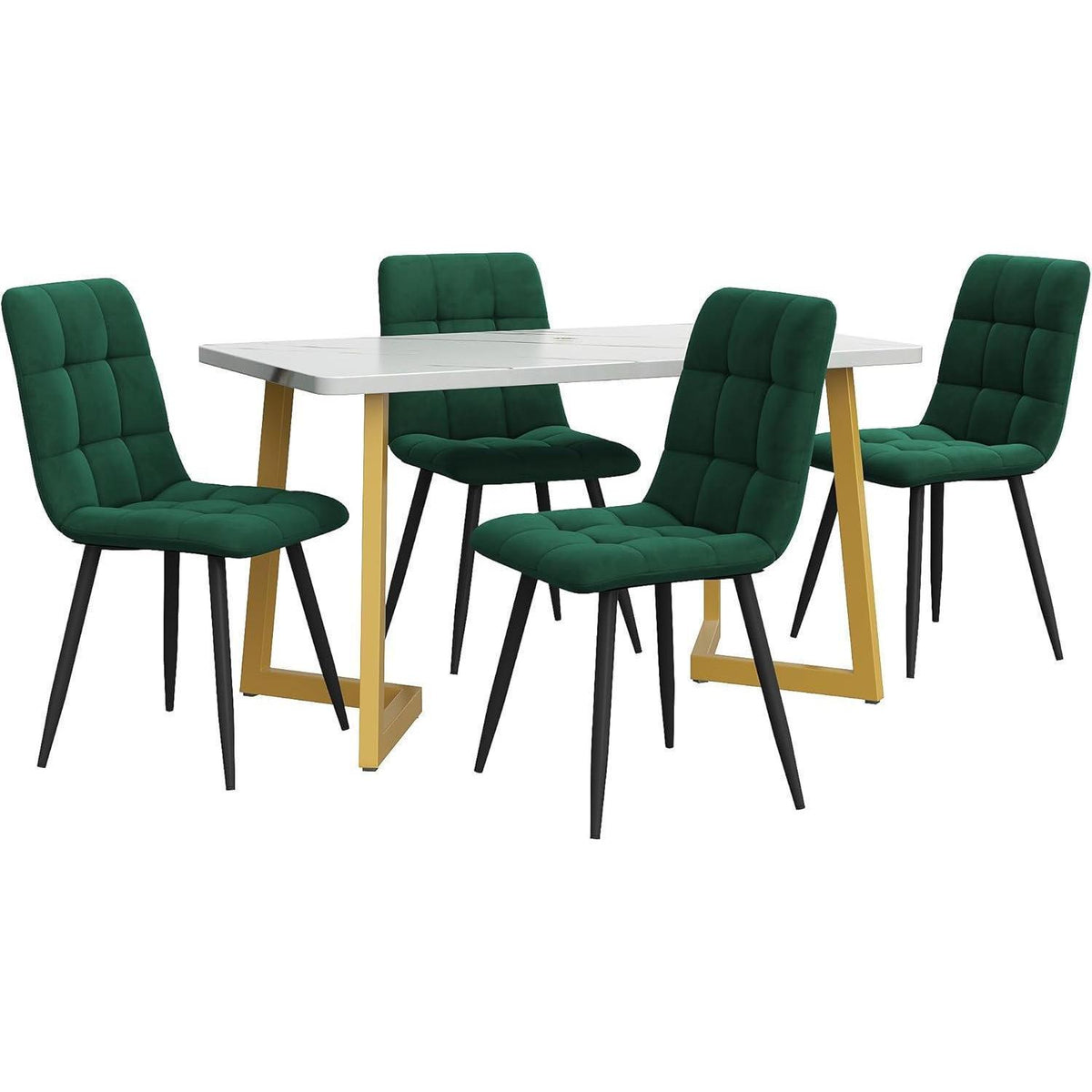 Esstisch Set 117cm mit 4 Samtstühlen Dunkelgrün
