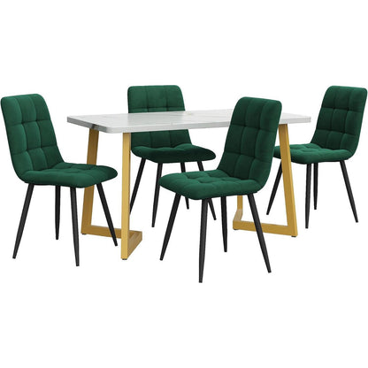 Esstisch Set 117cm mit 4 Samtstühlen Dunkelgrün